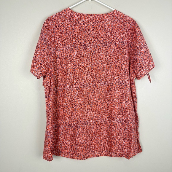 Talbots Top Womens 2X Short Sleeve Floral Blouse Orange Blue White Cotton Casual - Picture 2 of 8